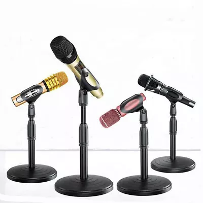 Desktop Table Desk Mic Microphone Stand W/ Clip Holder Mount Clamp Round Base UK • £8.98