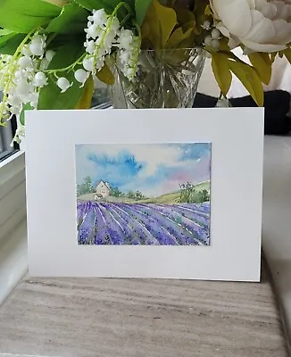 £7.99 • Buy Original Hand Painted WATERCOLOR Keepsake Greeting Card Lavender Field NOT PRINT