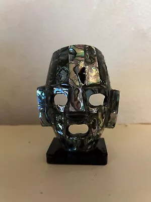 Abalone Mayan Death Burial Mask 3” Cubist Mosaic Sculpture On Black Acrylic Base • $21.50