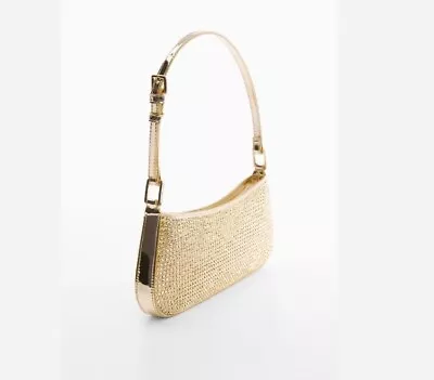 MANGO MNG Rhinestone Embellished Top Handle Women's Shoulder Bag - GOLD • $45