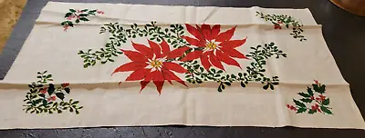 Vintage Kay Dee Linen Tea Towel - Poinsettias & Mistletoe • $5.99