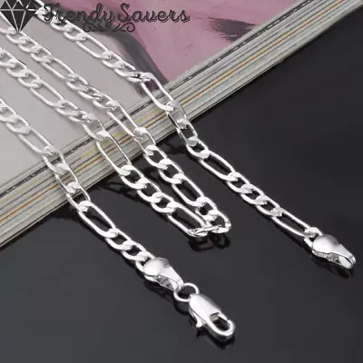 Men Women S925 Sterling Silver Filled 4MM Long Figaro Curb Chain Necklace 26inch • £4.99