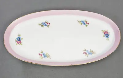 Vintage Porcelain Vanity Tray  Floral Pink Gold Border Made In Japan 8.75in Long • $11.37