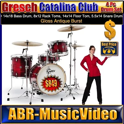 Gretsch Catalina Club 4 Piece Drum Set (Gloss Antique Burst Finish) CT1-J484-GAB • $1332