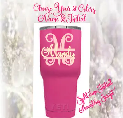 Monogram Vinyl Decal  For Tumblers Cup Personalized Split Letter Vine & Script • $3.39