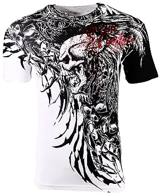 Xtreme Couture Affliction Men's T-Shirt BRUTAL COMBAT White Skull Biker Tattoo • $25.95