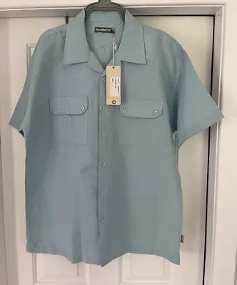 Mens HAMNETT Sky Blue Short Sleeve Linen/Cotton Shirt  Size L BNWT • £10