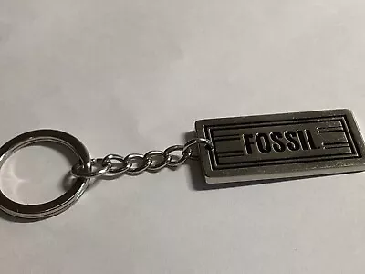 FOSSIL Silver Finish Keychain Purse Charm Key Ring Rectangular Fob Vintage • $9.99