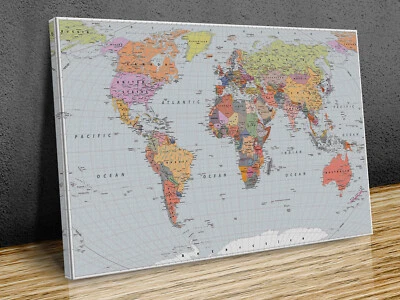 £84.99 • Buy Classic World Map Countries Capitals  Canvas Print Art Wall Framed Or Print Only