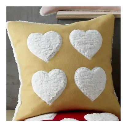 Yellow Love Heart Fleece Cosy Luxury Designer Cushion Cover 18x18  45x45cm • £2.99