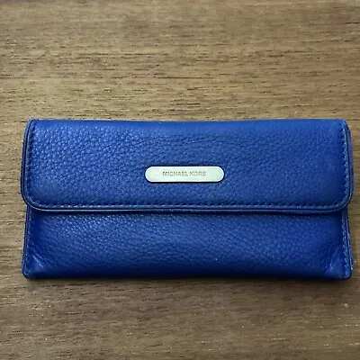 Michael Kors Blue Color Pebble Leather Flat Snap Closing Wallet Card Holder • $29.99