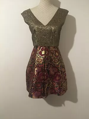 Gold Tapestry Style Dress Short Size 8 Asos • £12.95