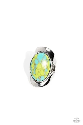 Paparazzi Terrazzo Tribute - Green Marbled Stone- Silver Ring • $3.50