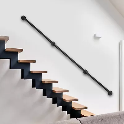 Wall Handrail Stair Rail Indoor/outdoor Galvanized Iron Loft Pipe Black 8ft/12ft • £40.25