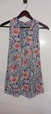 Cabi 5537 Women's Stem Blouse Size Small Blue Red Floral V-Neck Sleeveless • $18