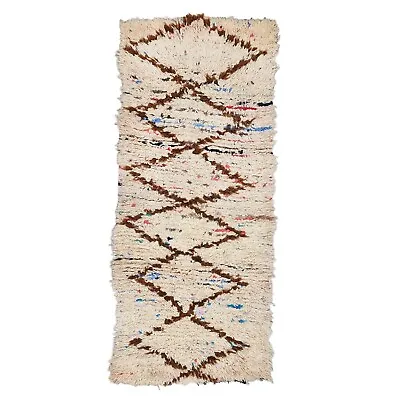 Moroccan Handmade Vintage Rug 2'6x6'2 Berber Geometric Cream & Brown Wool Carpet • $237