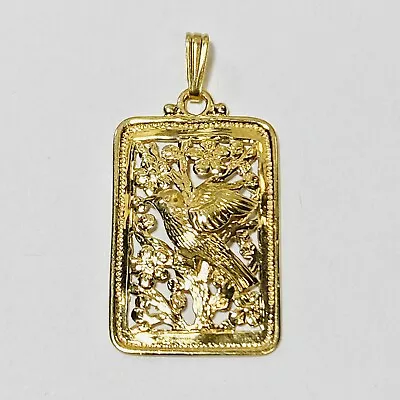 Ming's Honolulu 14K Yellow Gold Chinese Bird Plum Blossom 26mm Pendant 3.2g • $880