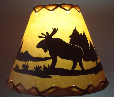 MOOSE Table Light Cabin Cottage LAMP SHADE Clip-On Bulb Style 9  Inch Laced Cone • $34.99