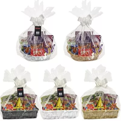 Make Your Own Hamper Wicker Basket Cellophane Wood Shred Bow Easter Gift Set Kit • £10.99