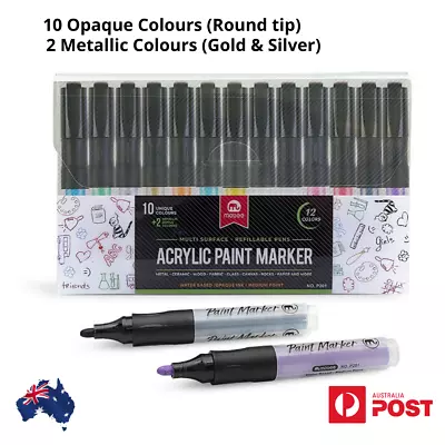 12 Acrylic Paint Pens Markers For Canvas Rock Painting Ceramic Glass Round Tip • $18.99