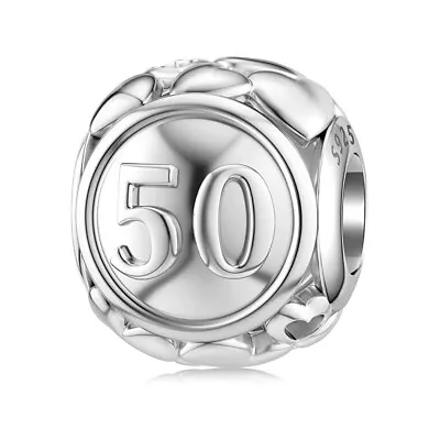 50th Birthday Bead Charm For European Bracelets S925 Sterling Silver • £8.99