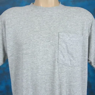 Vintage 80s BLANK GRAY FRUIT OF THE LOOM PAPER THIN POCKET T-Shirt LARGE Heather • $21.24
