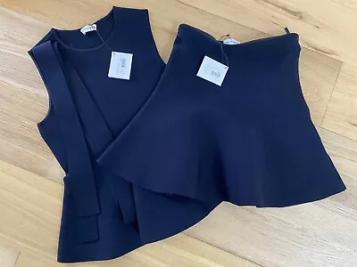 $400 • Buy Scanlan Theodore Crepe Knit Ruffle Tank & Skirt- Navy Size S RRP $700