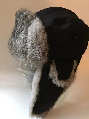 Nwt Bloomingdales Rabbit Fur Trooper Hat $90 Black Retail Size M • $28.99