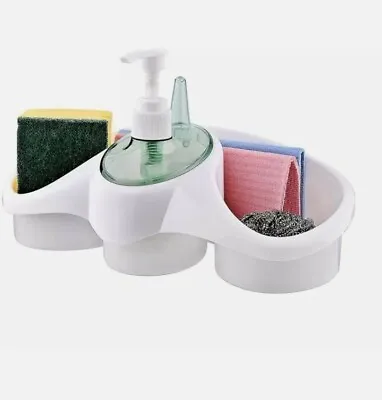 Washing Up Liquid Soap Dispenser And Sponge Holder Plastic For Kitchen Bathroom • £9.99