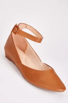 Womens Pointed Toe Flat Ballerina Ladie Ballet Dolly Pump Flat Ankle Strap Shoes • £14.99
