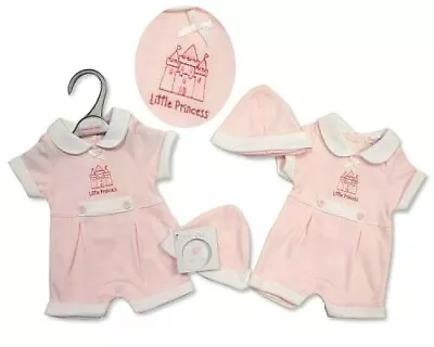 Baby Girls ~ Little Princess ~ Romper Suit & Hat Set Gift Pink Newborn - 3 Month • £8.99