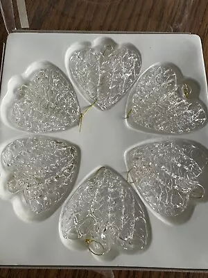 Vintage BLOWN GLASS HEART ORNAMENTS Hand Spun Glass Set Of 6🤍 • $8
