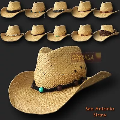 £22.07 • Buy 【oZtrALa】 Straw Cowboy HAT Outback Western Jacaru Mens Womens Australian Leather