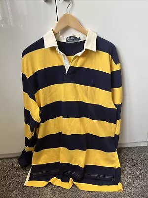 Ralph Lauren Polo Rugby Shirt Yellow And Navy Vintage Large • £35