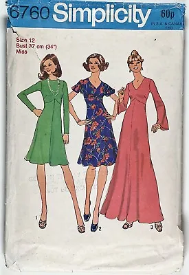 1970's Vintage Sewing Pattern Simplicity 6760 Misses Flared Dress Bust 34” • £7.90