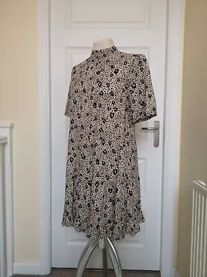 Women's Dress Miss Selfridge Size 12 Animal Print High Collar Puff Short Sleeve • £7.90