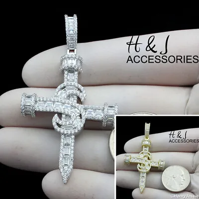 Men 925 Sterling Silver Bling Cz Silver/gold Plated 3d Nail Cross Pendant*agp396 • $66.99