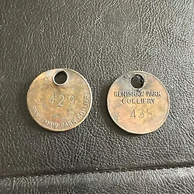 Vintage Pair Renshaw Park Colliery Brass Miners Pit Check Token • £25