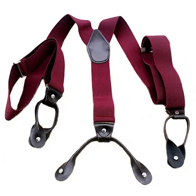 IntBuying New Button Holes Link Men's Suspenders-Wine Red Color • $5.92