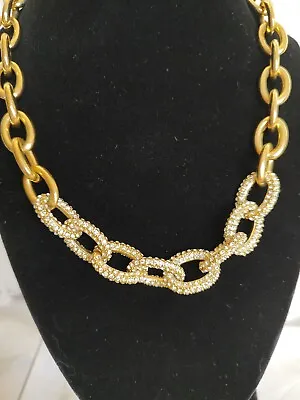 J.Crew Chain Link Necklace Gold Tone With Clear Pave Rhinestones Gorgeous! • $30