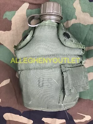 1QT Canteen & Cover Pouch LC2 1 Quart OD Green With 2 Clips SET US Military EXC • $17.90