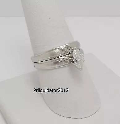 Vintage 1/2CT Marquise Diamond Engagement Wedding Ring Bridal Set 10K White Gold • $499.99