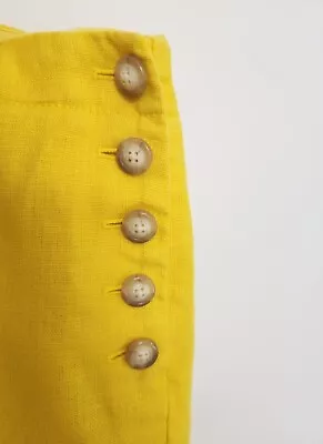 Womens Anthropologie Cartonnier Bright Yellow Linen Wide Leg High Rise Pant Sz12 • $36