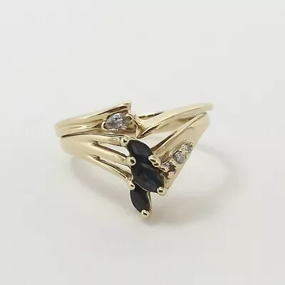 $314.10 • Buy 14k Gold Marquise Sapphire Diamond V Notched Band Ring 4 Grams Sz8