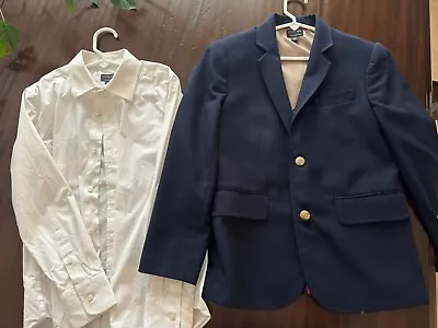 J Crew Boys Thompson Sport Coat And Dress Shirt. Sz 10. Navy.  Easter Weddings • $29.99