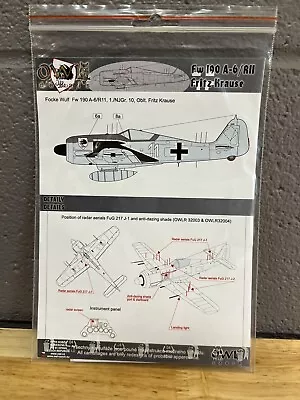 Owl 1/32 Fw 190a-6/rII Krause Decals USA BUYERS ONLY • $1