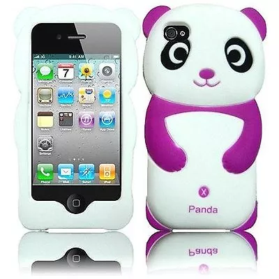 Cute Purple And White Panda 3D Animal Soft Skin Case Cover For IPhone 4 4S New • $8.75