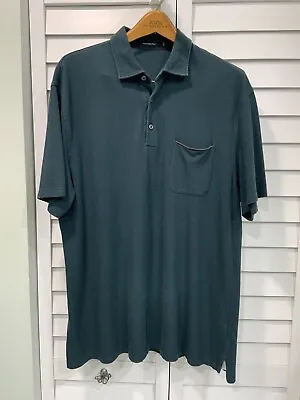 Ermenegildo Zegna Men’s XXL/56 Green Cotton/Leather S/S Three Button Polo Shirt • $65