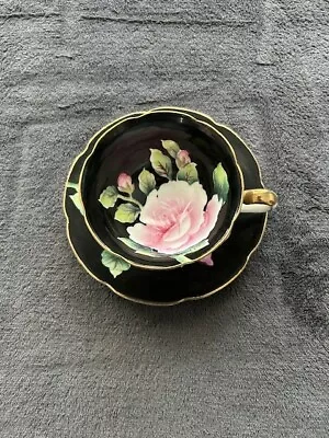 Vintage Black Floral  Occupied Japan Teacup & Saucer • $12