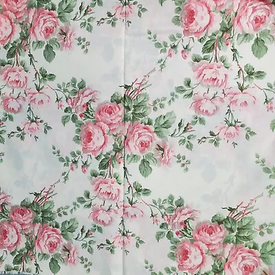 Vtg Fabric Polished Cotton Floral Pink Cottage Rose Garden Home Decor  3Yd X92   • $25